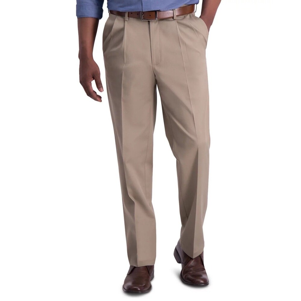 $70 NEW HAGGAR MENS 40X29 SOFT STRETCH COTTON IRON FREE PLEAT KHAKI CHINO PANTS